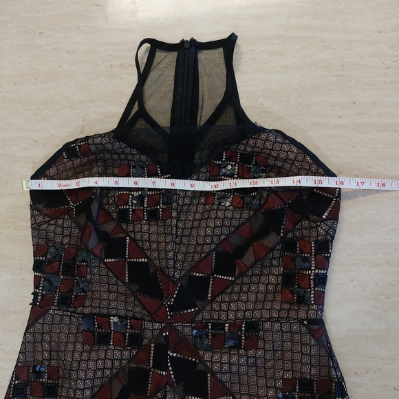 Greylin Burgundy Black Lace Sequin Beaded Detail Bodycon Halter New Years Dress - Picture 11 of 12